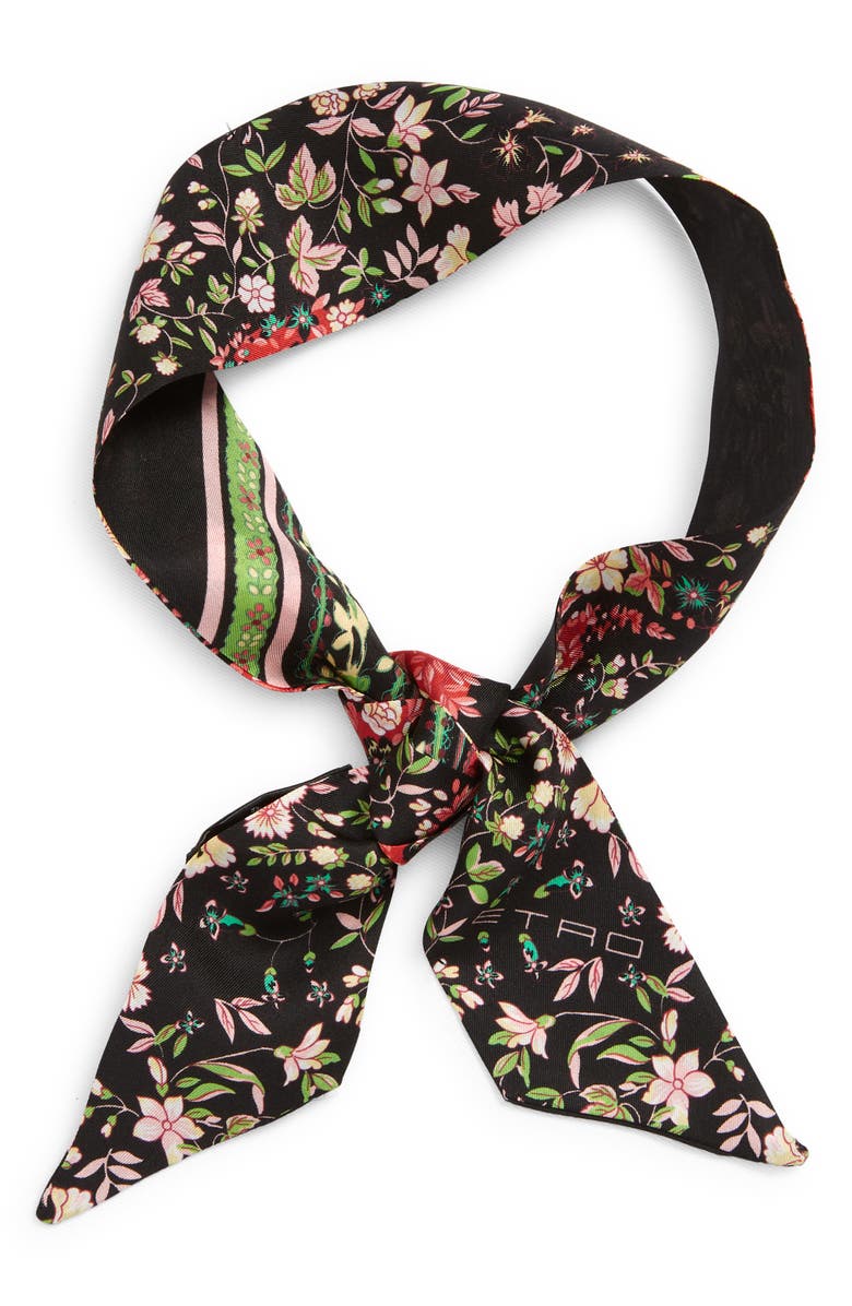 Etro Paisley Silk Skinny Scarf, Main, color, 