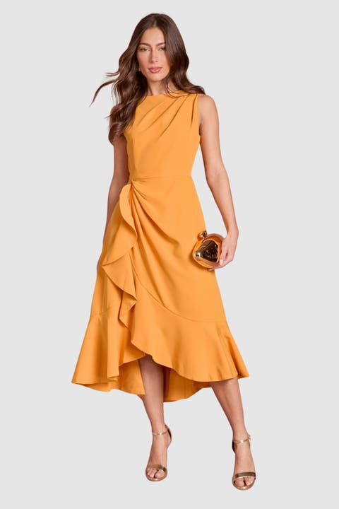 Crepe Ruffle Low Back Dress