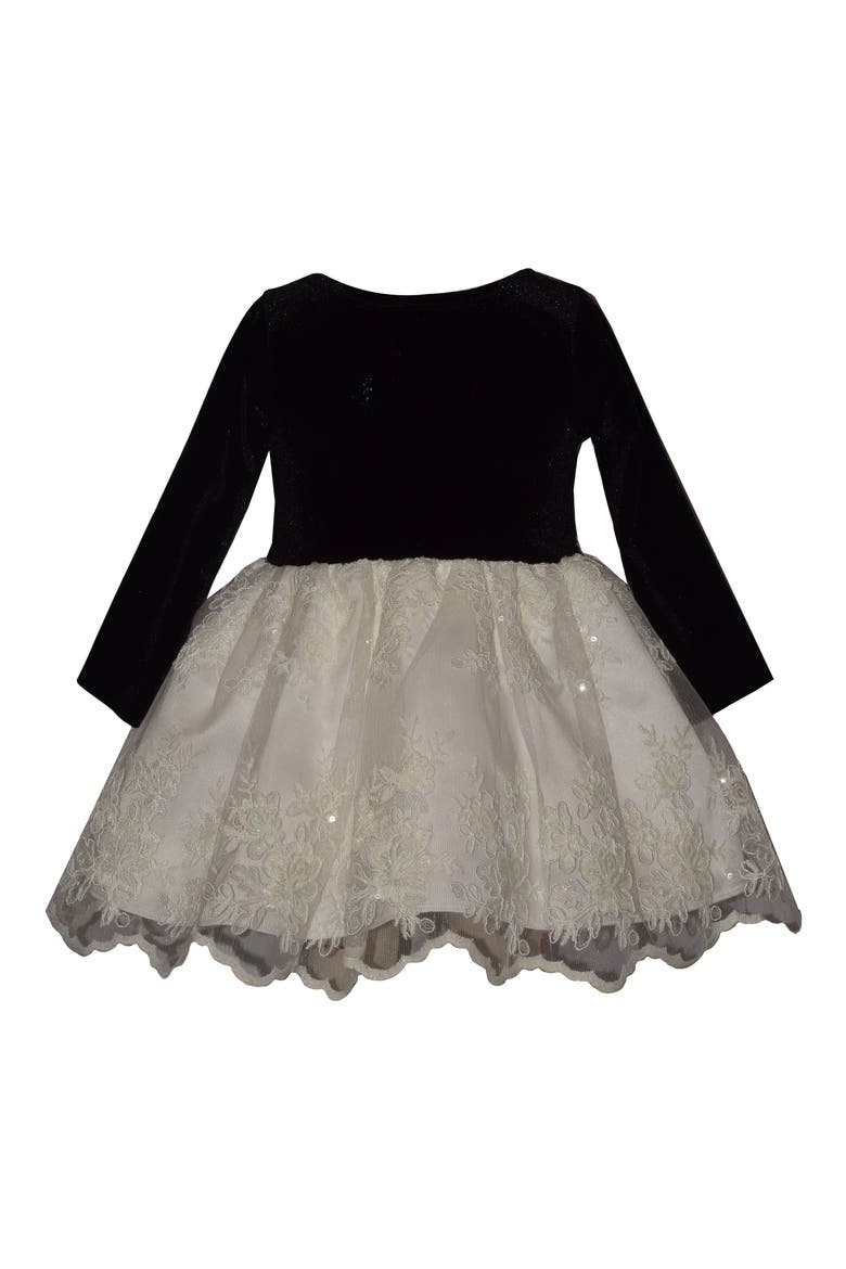 Embroidered Stretch Velvet Embroidered Party Dress, Alternate, color, BLACK