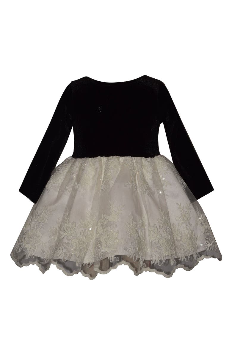 Iris & Ivy Embroidered Stretch Velvet Embroidered Party Dress, Alternate, color, Black