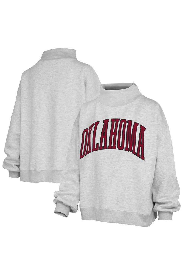 Women's Pressbox Heather Gray Oklahoma Sooners Oversized Nelson Mock Neck Sweatshirt, Main, color, Heather Gray