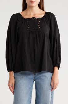 MAX STUDIO Gauze Puff Sleeve Bubble Top