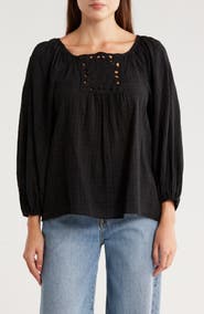 MAX STUDIO Gauze Puff Sleeve Bubble Top