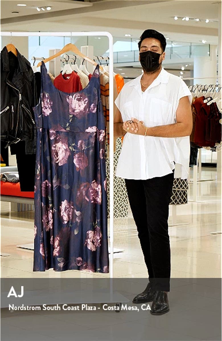 Night Garden Floral Square Neck Satin Dress, sales video thumbnail