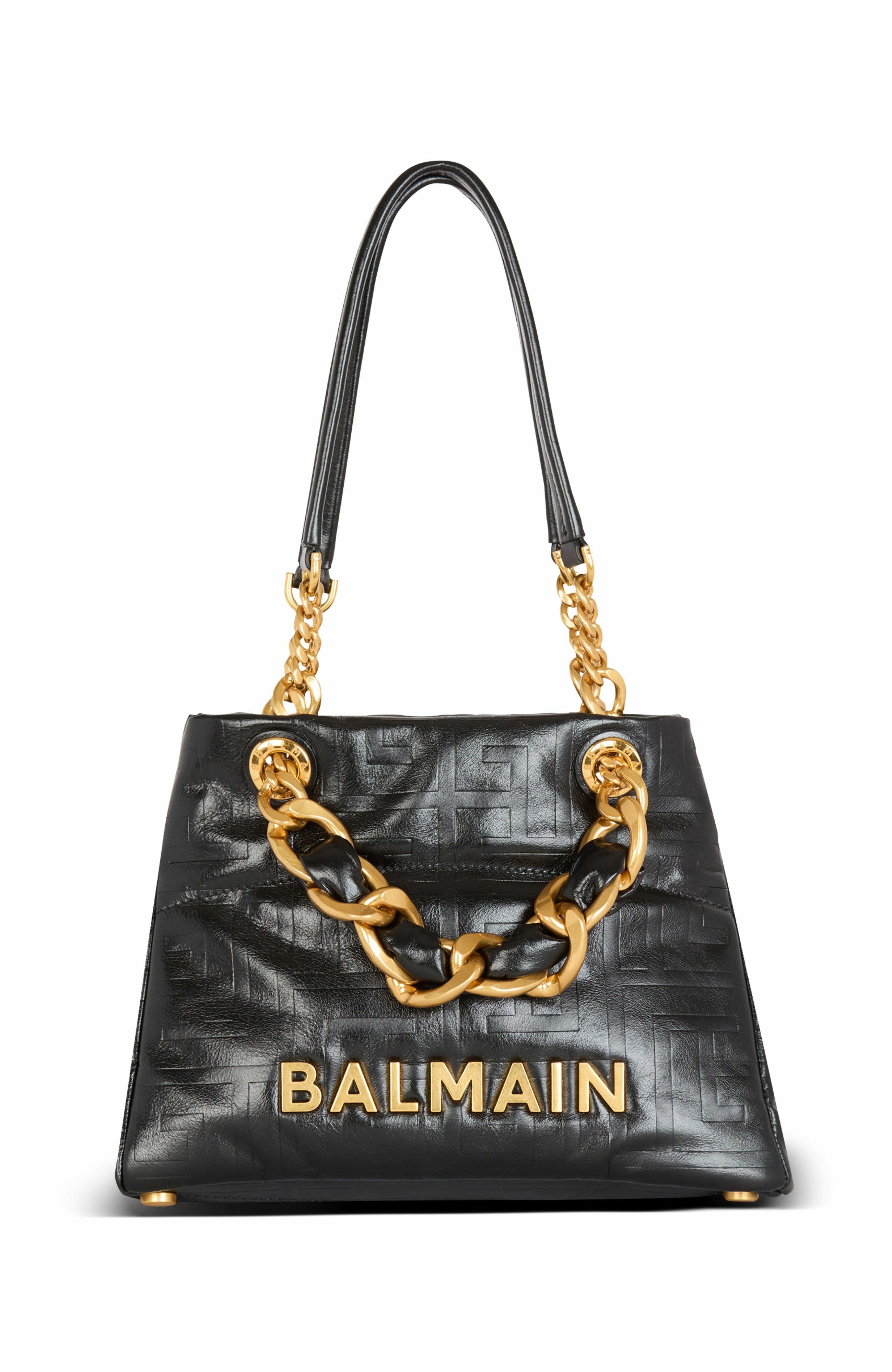 Balmain Small 1945 Soft Tote Bag In Crackled Calfskin, Alternate, color, 
