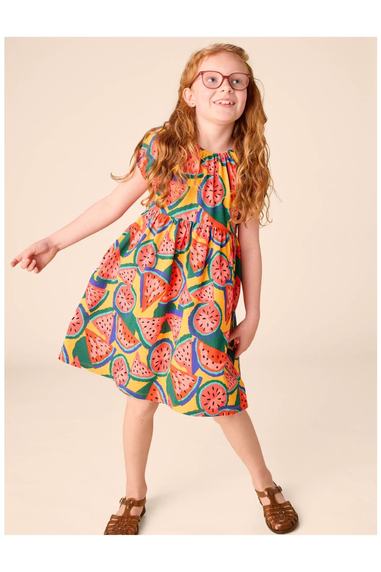 Puff Sleeve Empire Dress, Alternate, color, Wiggly Watermelons