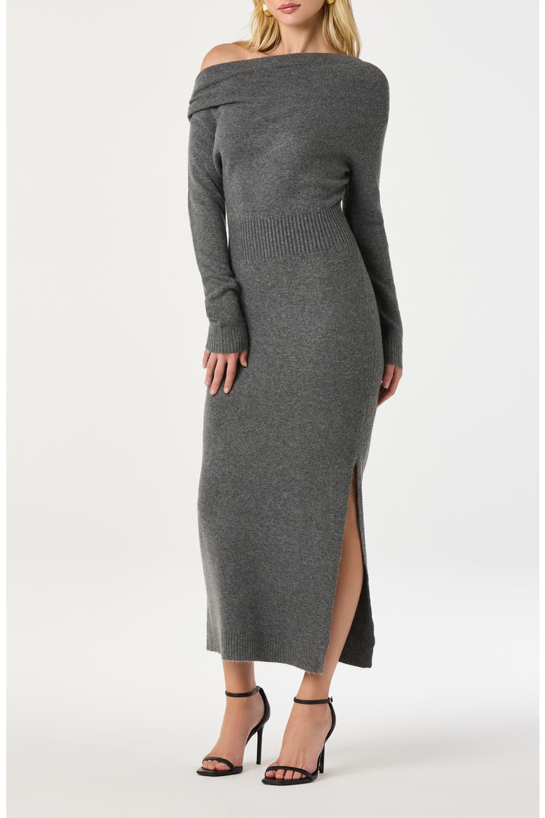 One-Shoulder Long Sleeve Sweater Dress, Main, color, CHARCOAL