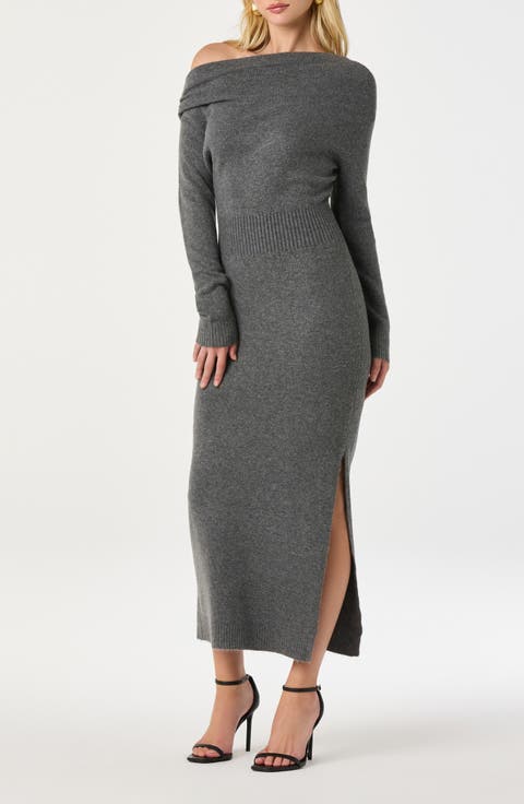 One-Shoulder Long Sleeve Sweater Dress