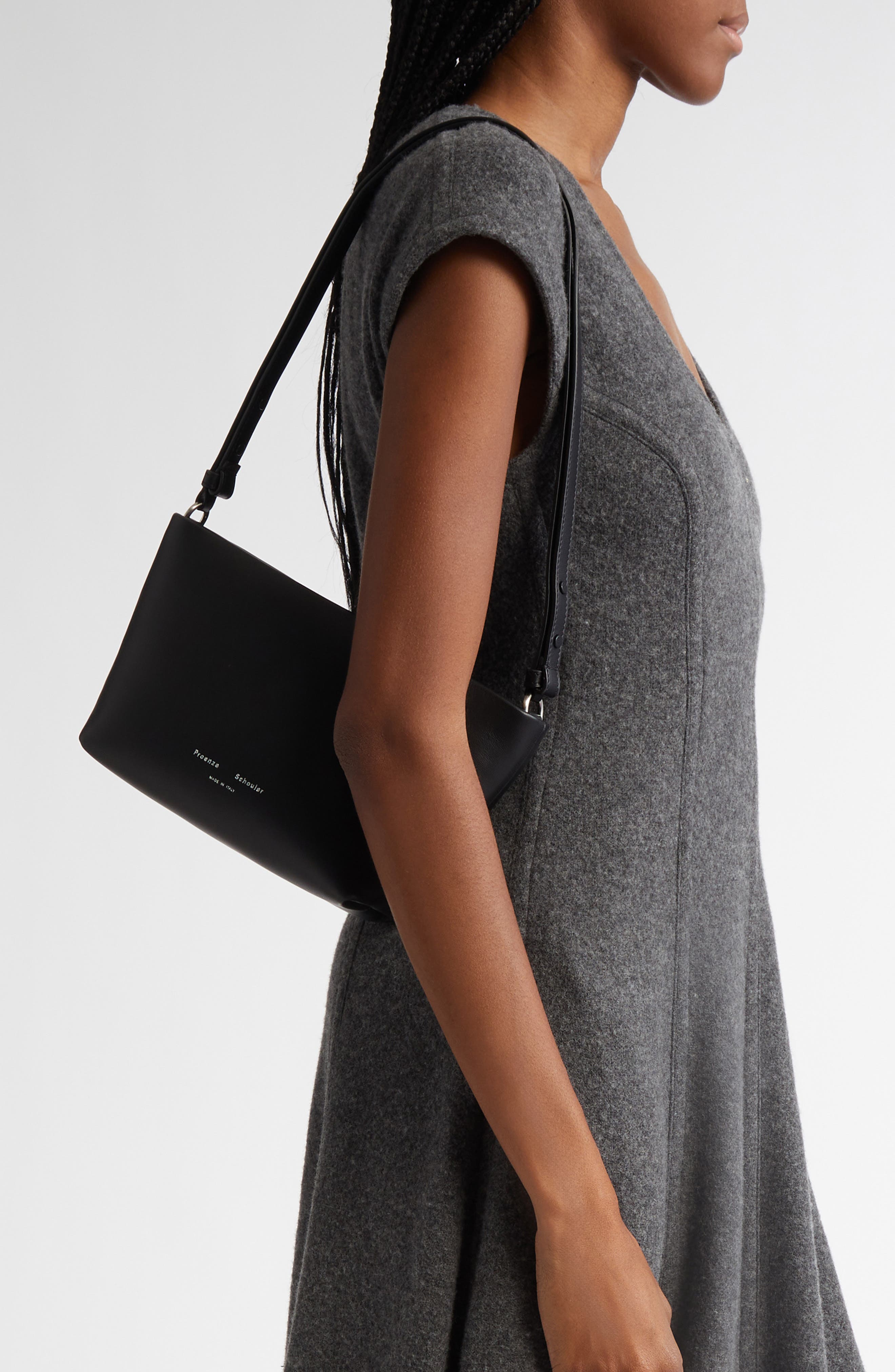 Proenza Schouler Bond Leather Shoulder Bag, Alternate, color, Black