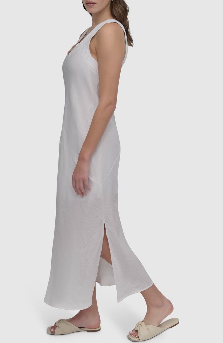 DKNY Asymmetric Sleeveless Linen Dress, Alternate, color, White