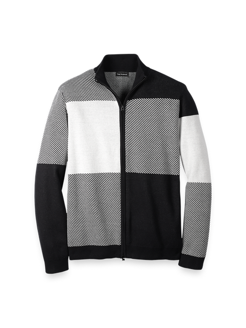Cotton Full Zip Mock Neck Sweater