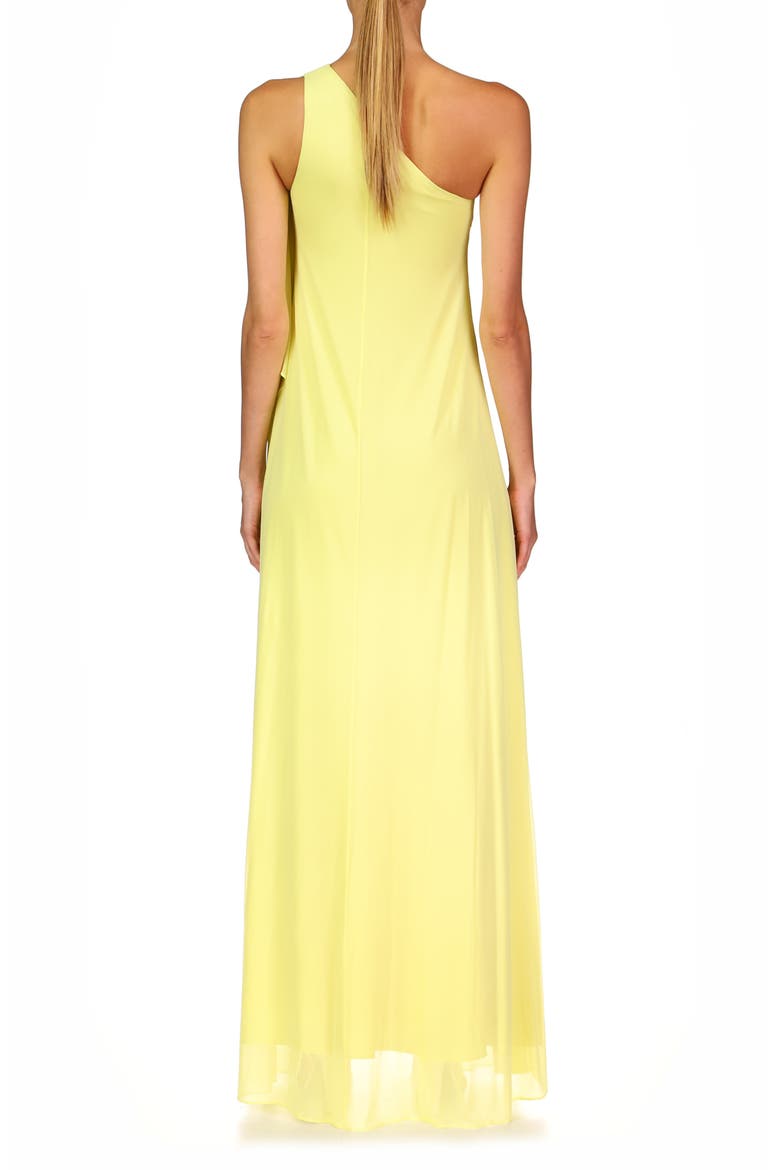 Evening Vivian One-Shoulder Sheer Matte Jersey Drape Gown, Alternate, color, YELLOW