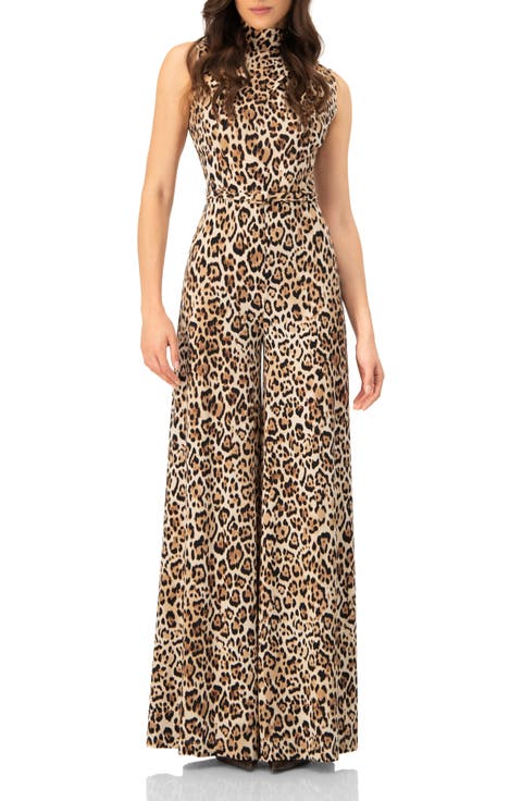 Sleeveless Animal Print Jumpsuit with Belt