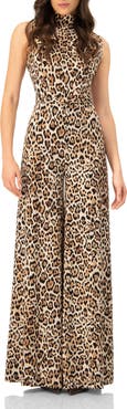 IVONNE Sleeveless Animal Print Jumpsuit with Belt