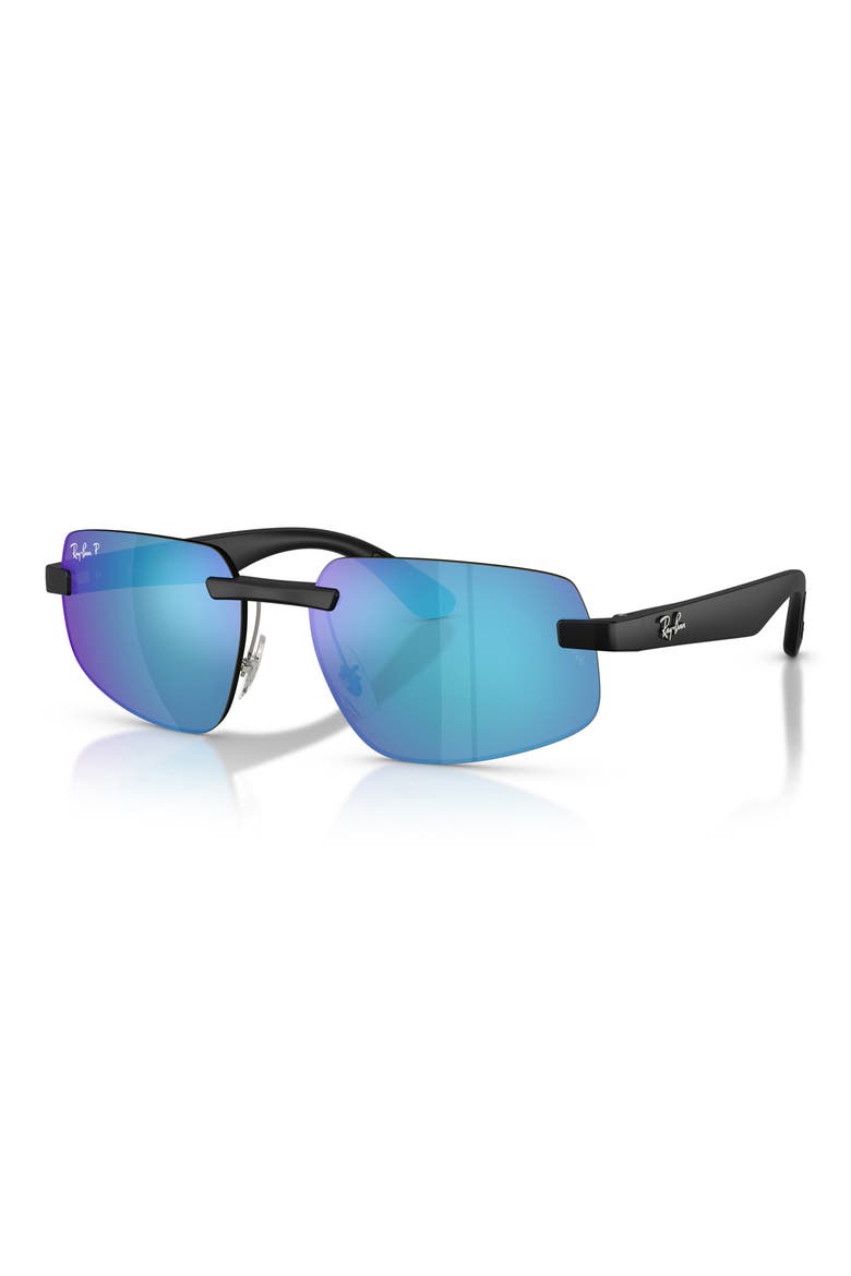 60mm Polarized Irregular Sunglasses, Alternate, color, SAND BLACK / POLAR GREEN BLUE