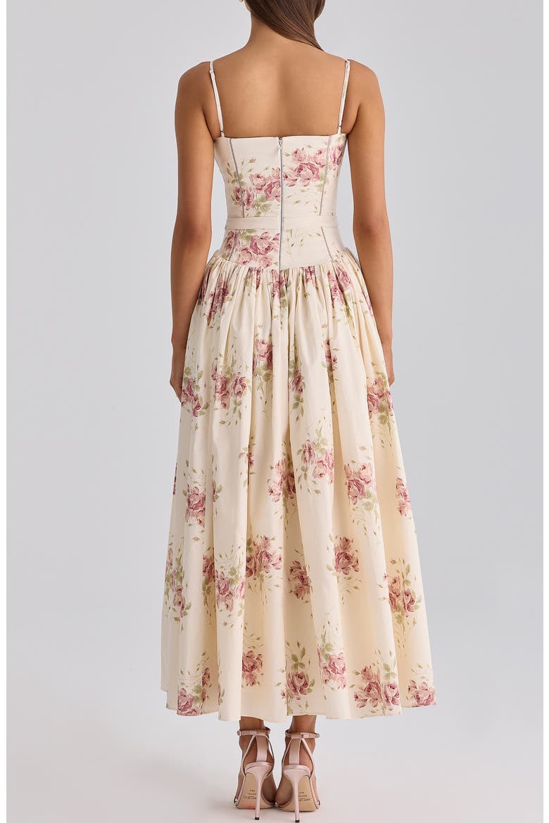 Ysabella Floral Stretch Cotton Maxi Sundress, Alternate, color, IVORY VINTAGE ROSE PRINT