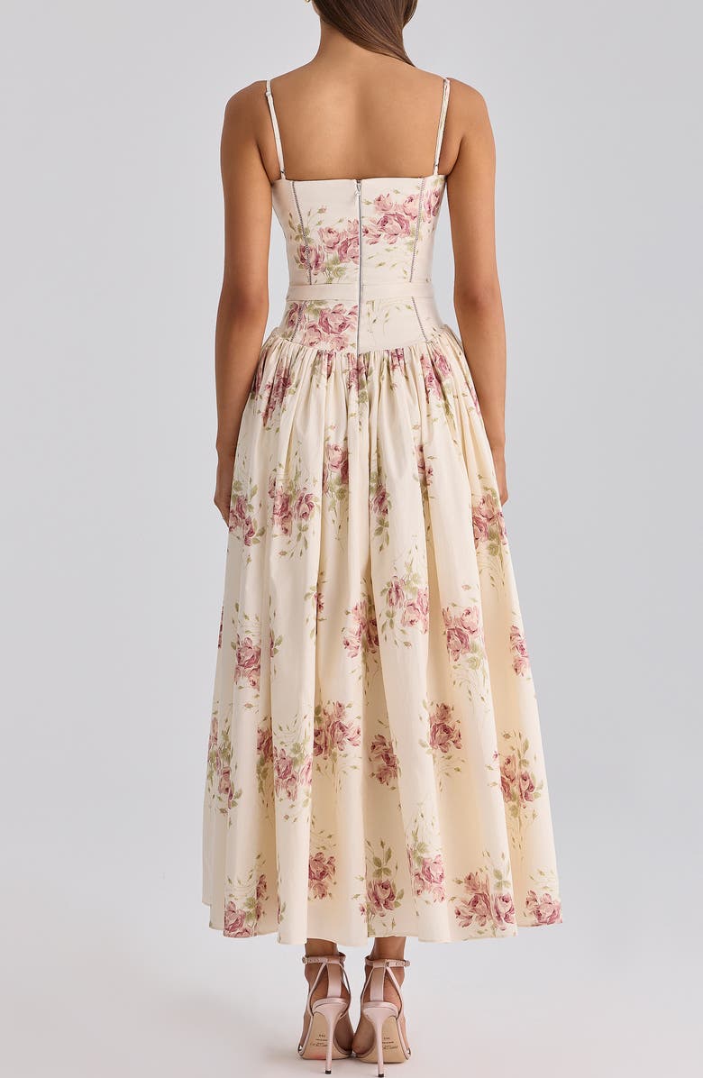 HOUSE OF CB Ysabella Floral Stretch Cotton Maxi Sundress, Alternate, color, Ivory Vintage Rose Print