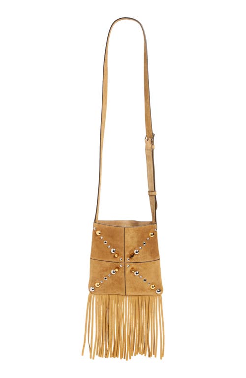 Valentino Garavani Small Nellcote Fringe Stud Suede Crossbody Bag In Beige