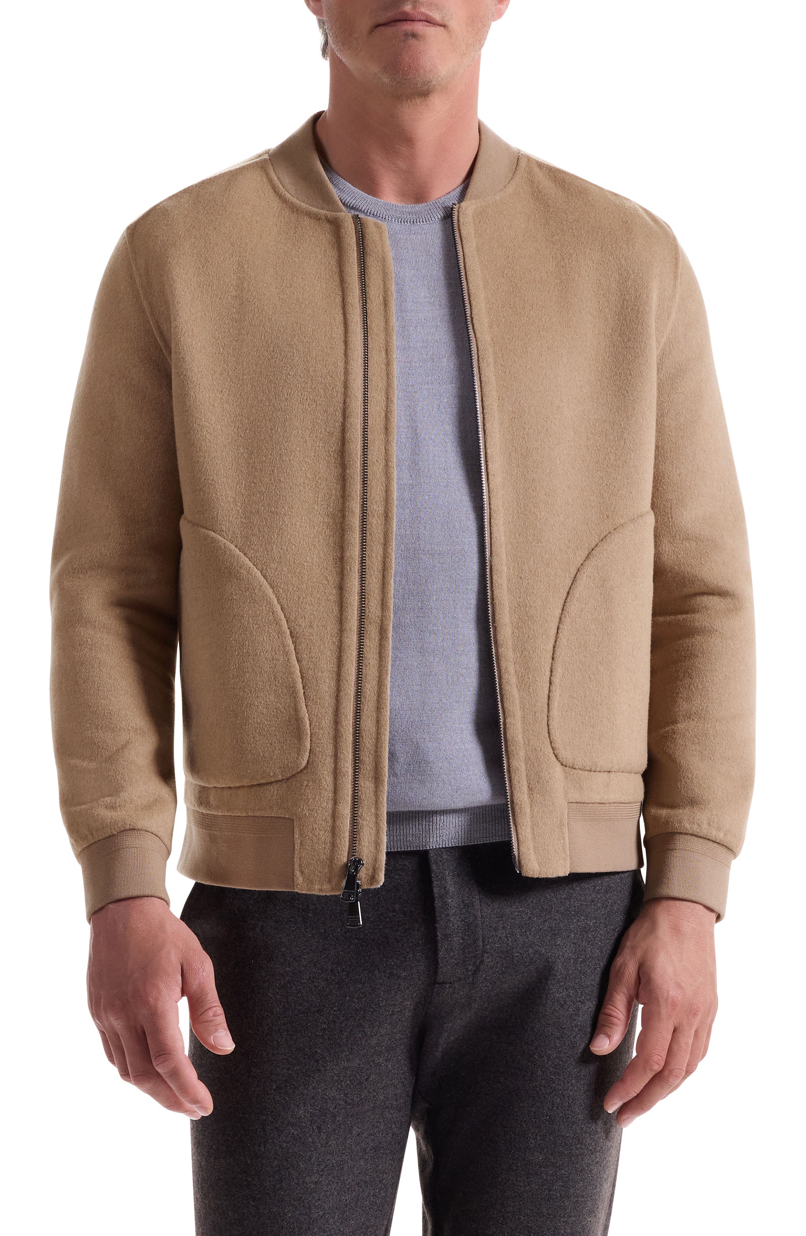Bugatchi Brushed Wool Blend Bomber Jacket