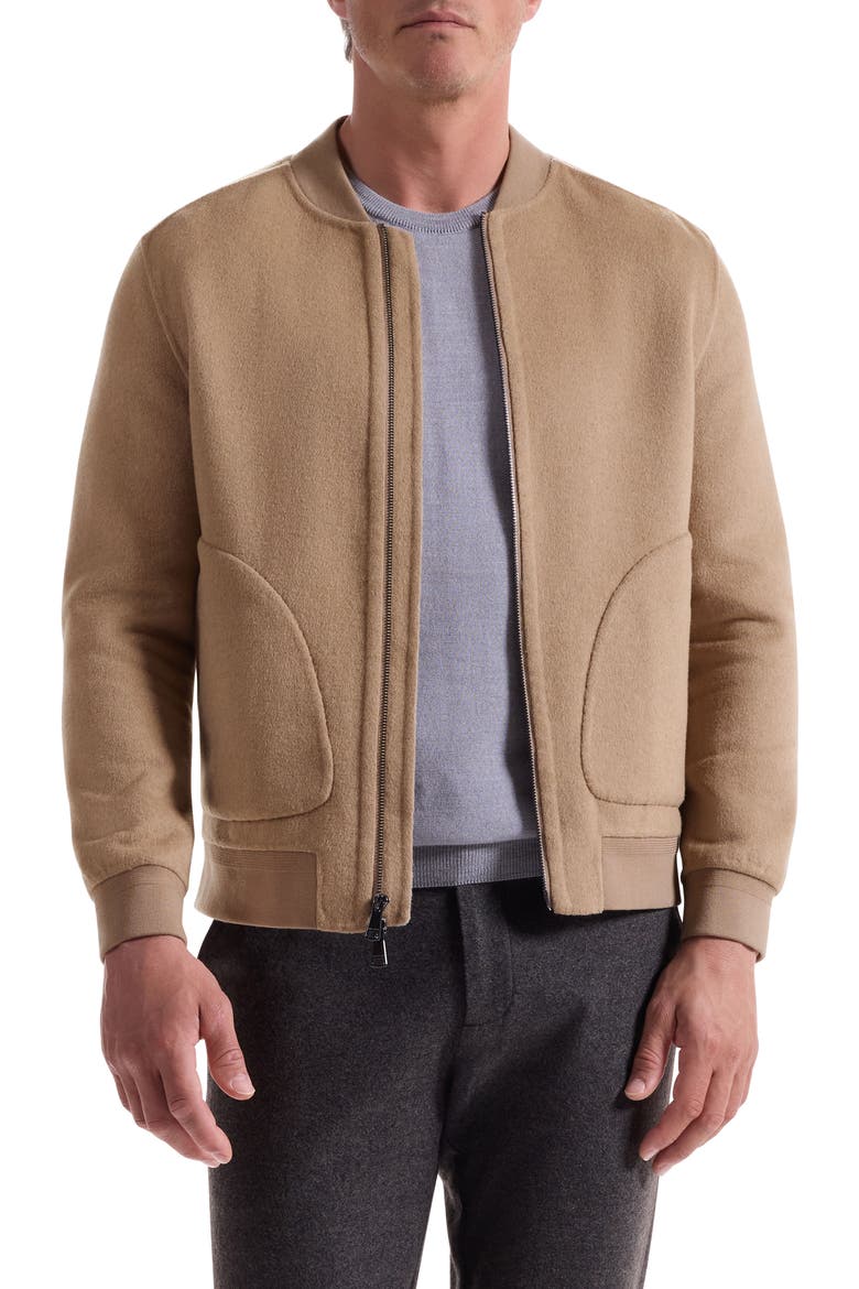 Brushed Wool Blend Bomber Jacket, Main, color, CAMEL
