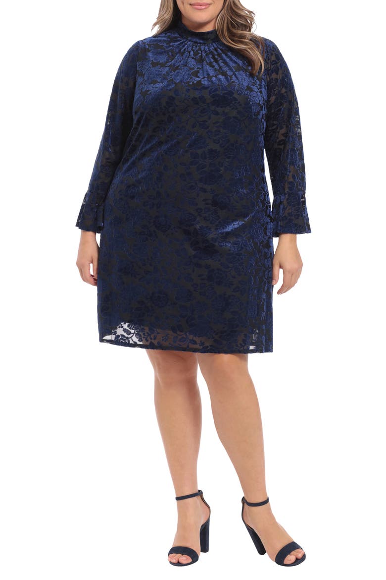 Bell Sleeve Mock Neck Dress, Main, color, BLACK/ NAVY