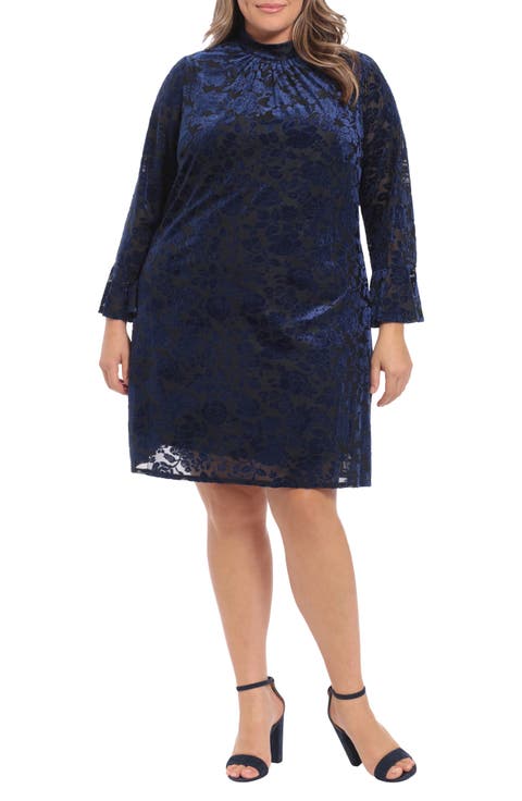 Bell Sleeve Mock Neck Dress (Plus Size)