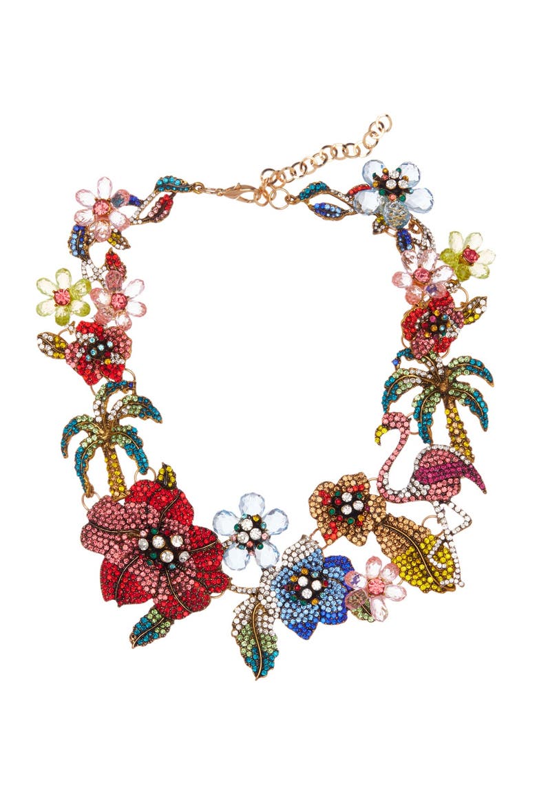 Flora & Fauna Crystal Bib Necklace, Main, color, MULTI COLOR