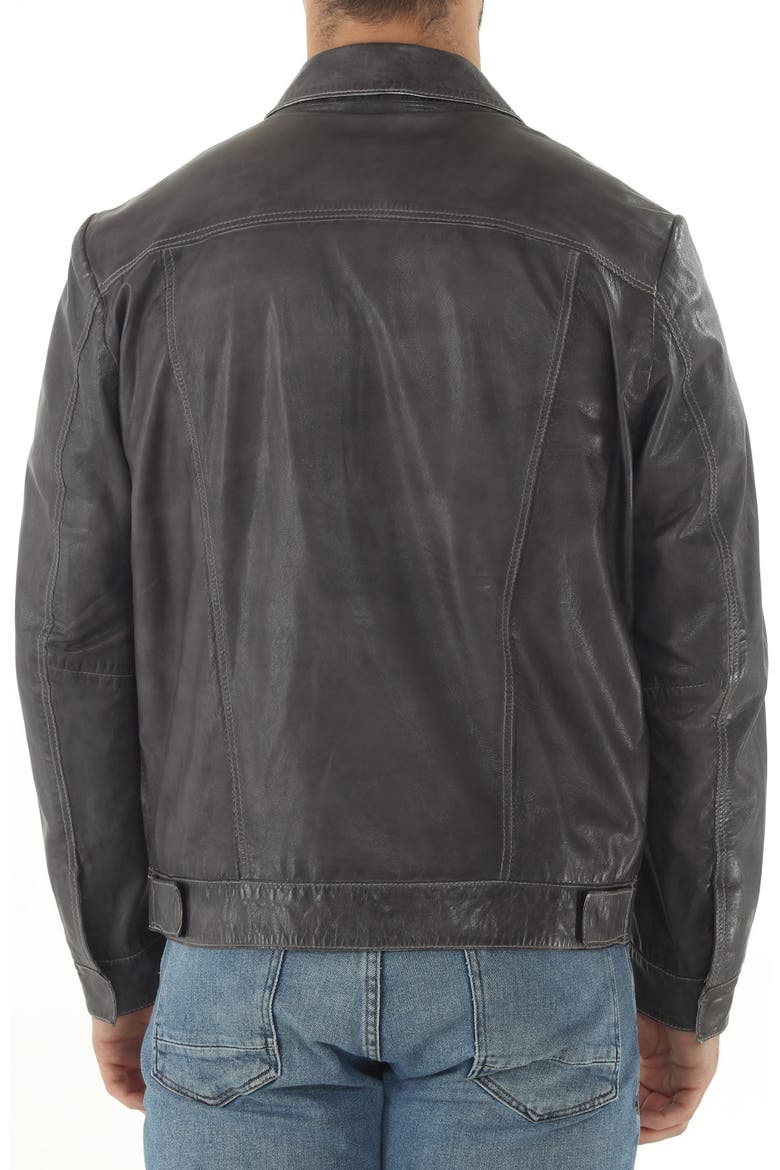 Leather Trucker Jacket, Alternate, color, BLACK