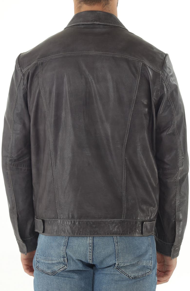 Missani Le Collezioni Leather Trucker Jacket, Alternate, color, Black