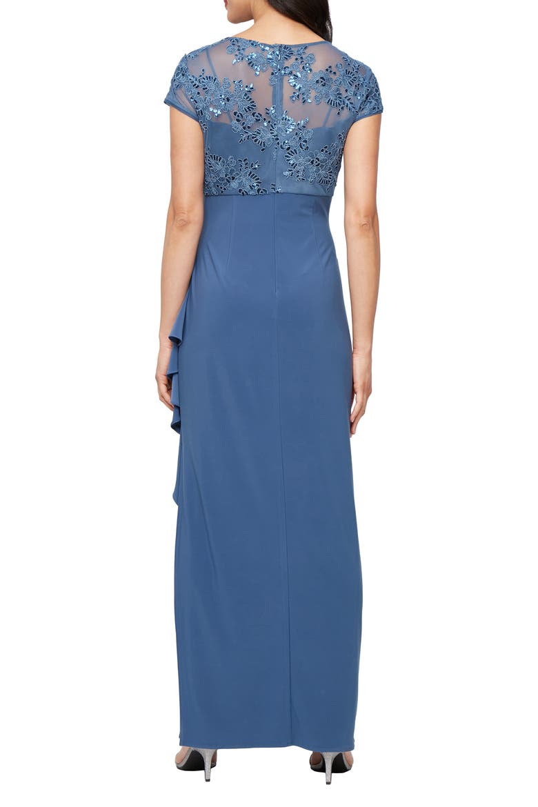 Sequin Embroidered Ruched Gown, Alternate, color, VINTAGE BLUE