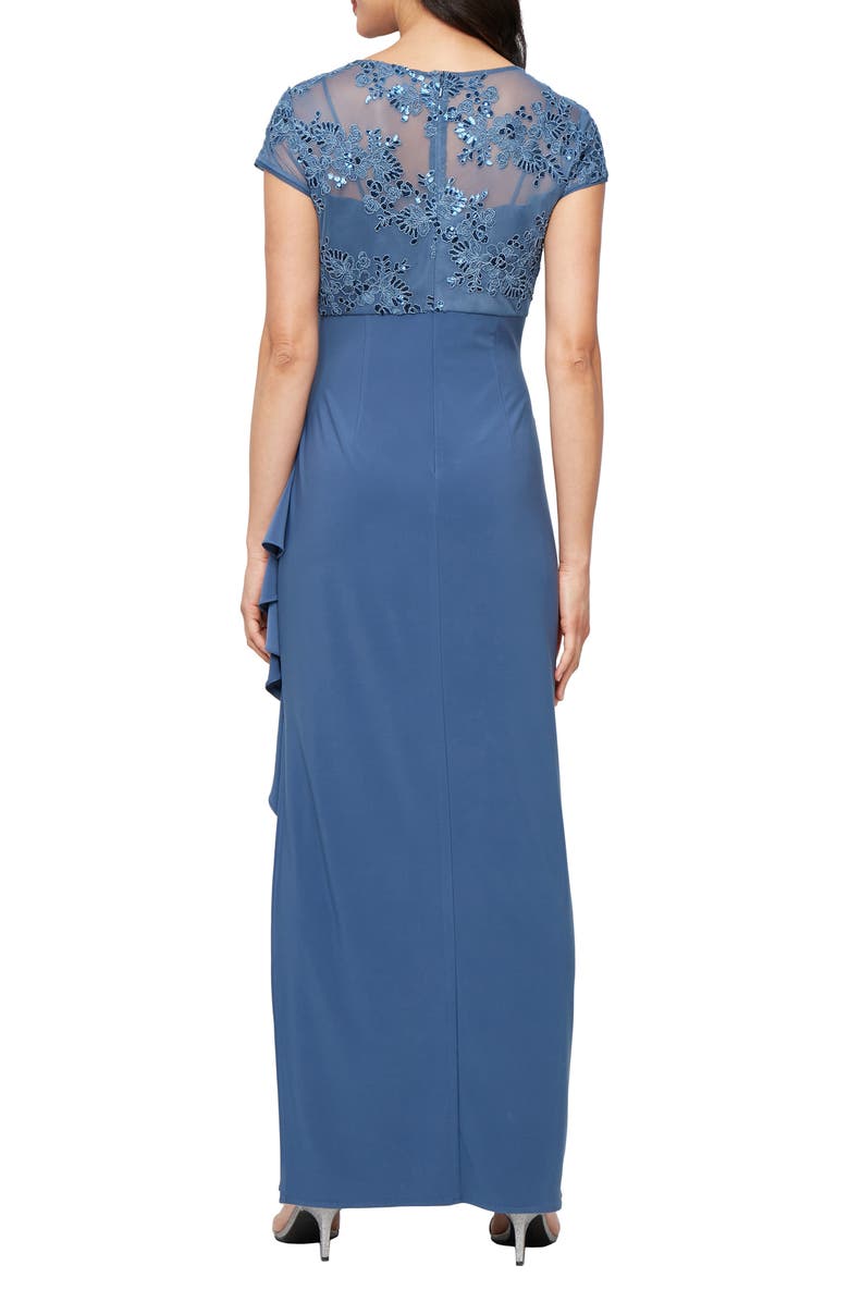 Alex Evenings Sequin Embroidered Ruched Gown, Alternate, color, Vintage Blue