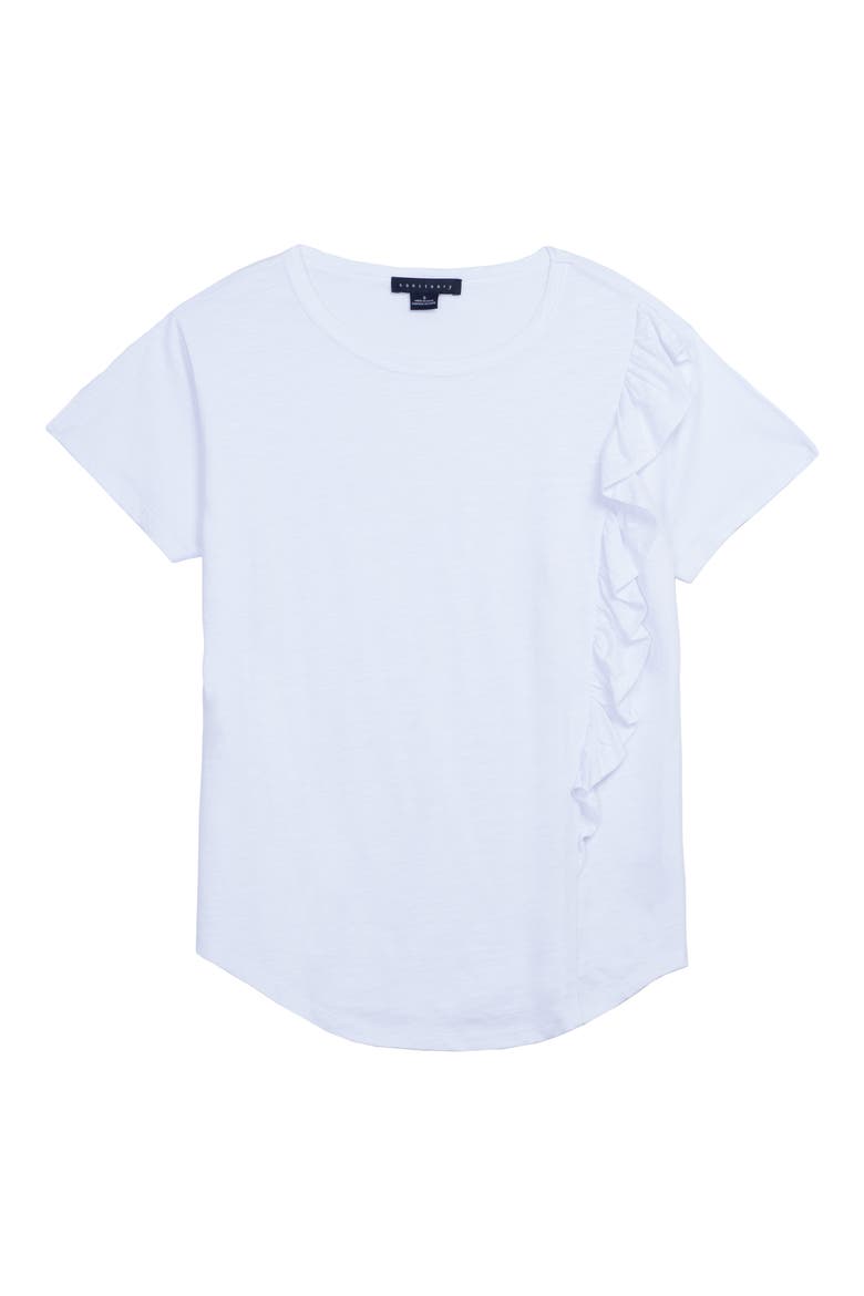 Gia Ruffle Trim Tee, Alternate, color, WHITE
