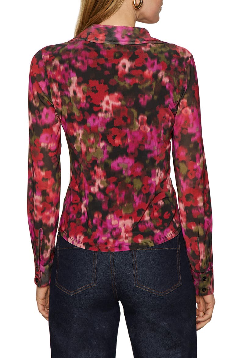 Mesh Button-Down Shirt, Alternate, color, BERRY GLOW RED
