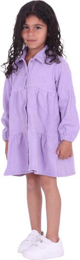 Kids' Waterfall Long Sleeve Cotton Corduroy Shirtdress