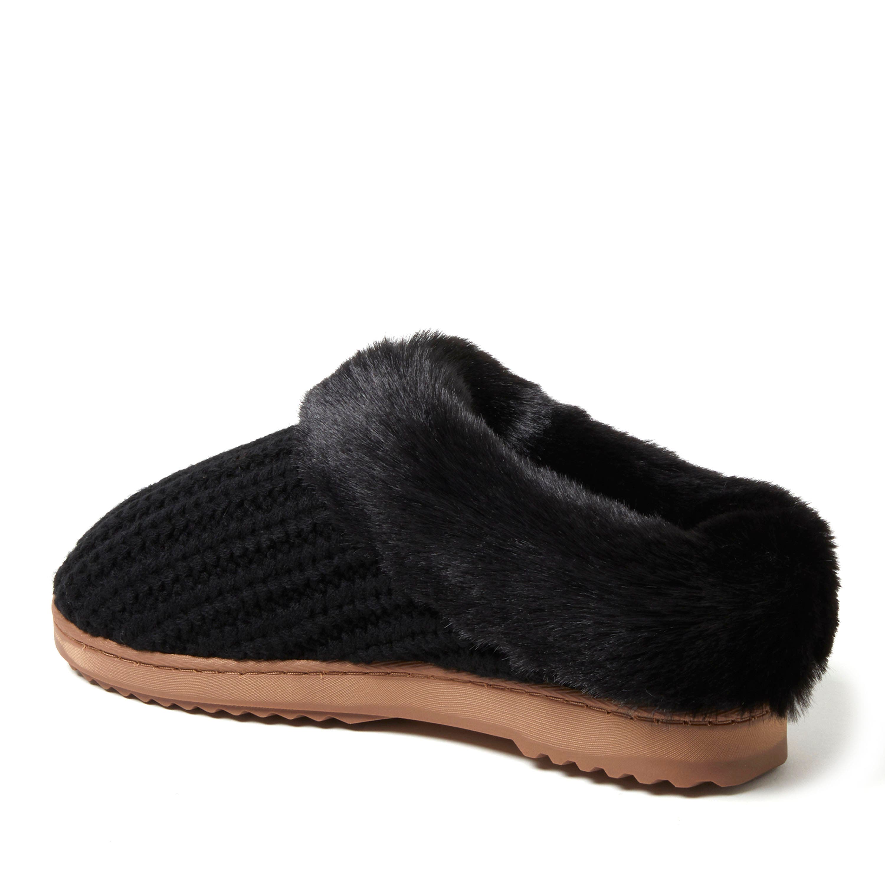 DEARFOAMS Hannah Festive Knit Clog Slipper, Alternate, color, Black Solid