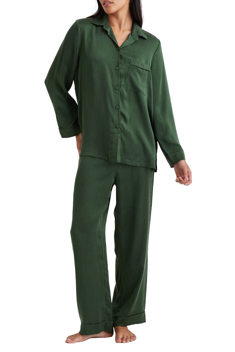 Audrey Mulberry Silk Pajamas, Main, color, FOREST GREEN