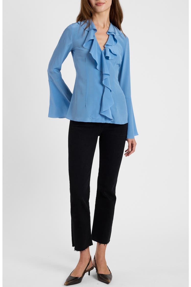Sydney Silk Long Sleeve Ruffle Blouse, Alternate, color, Blue Aura