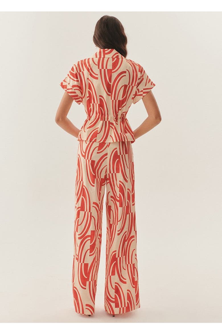 Sara Abstract Print Cotton Wide Leg Pants, Alternate, color, Red and White