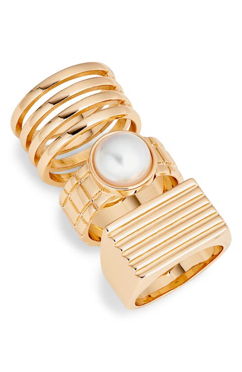 Set of 3 Faux Pearl Ridge Rings
