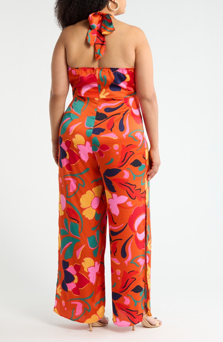 SUGARLIPS Magic Moment Floral Halter Jumpsuit, Alternate, color, Orange Multi