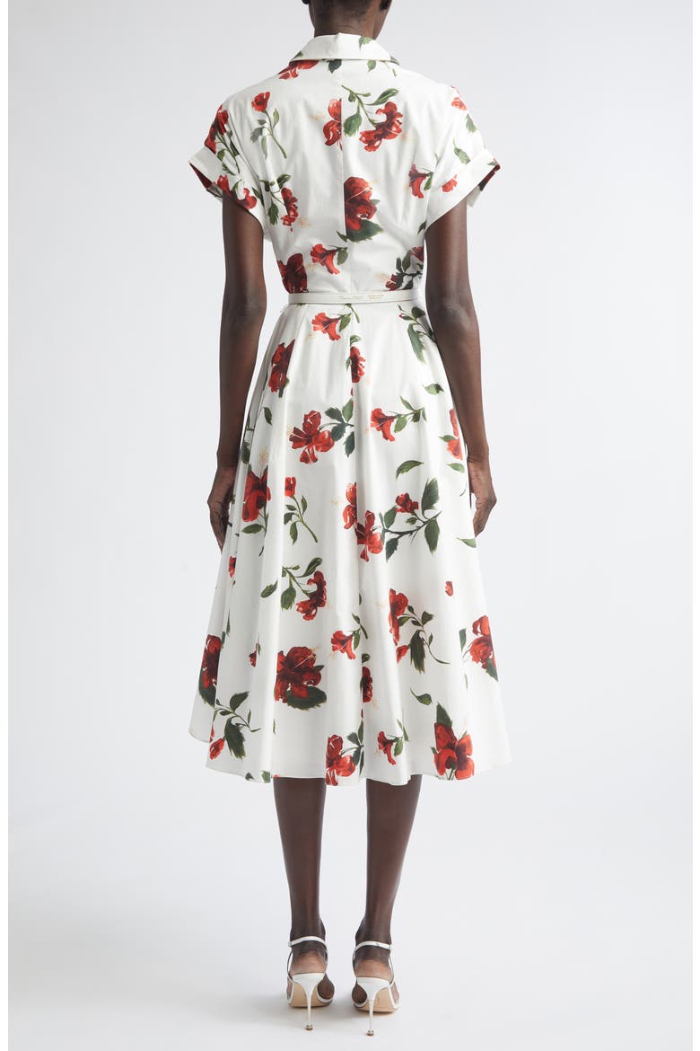 Chiné Hibiscus Cotton Stretch Poplin Midi Shirtdress, Alternate, color, RED/ WHITE