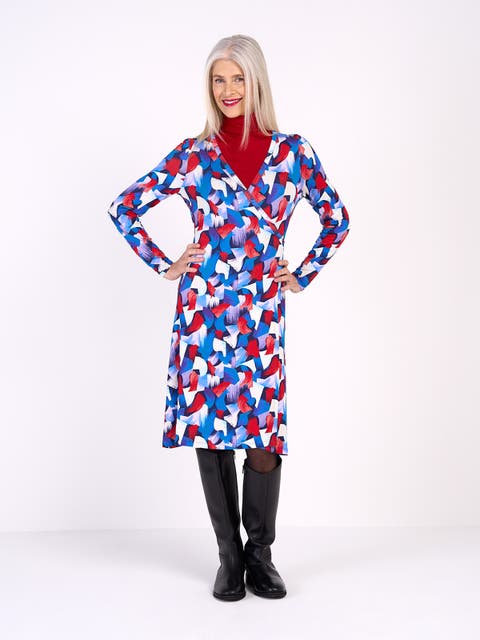 Long Sleeve Printed Wrap Dress