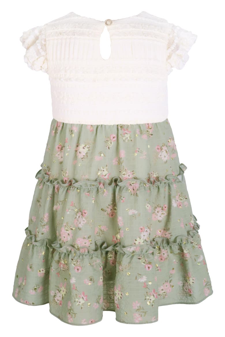 Lace & Clip Dot Chiffon Party Dress, Alternate, color, SAGE/ IVORY