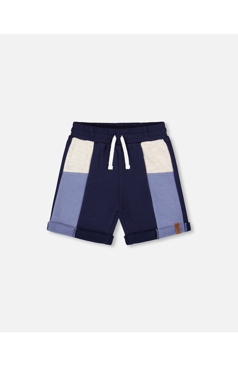 Deux par Deux Boy's French Terry Color Block Short Blue, Navy And Cream, Main, color, 