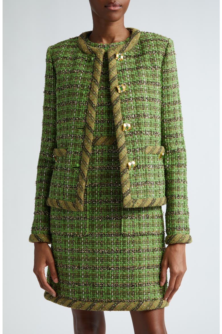 Metallic Eyelash Tweed Jacket, Main, color, CYMS CYPRESS/MOSS MULTI