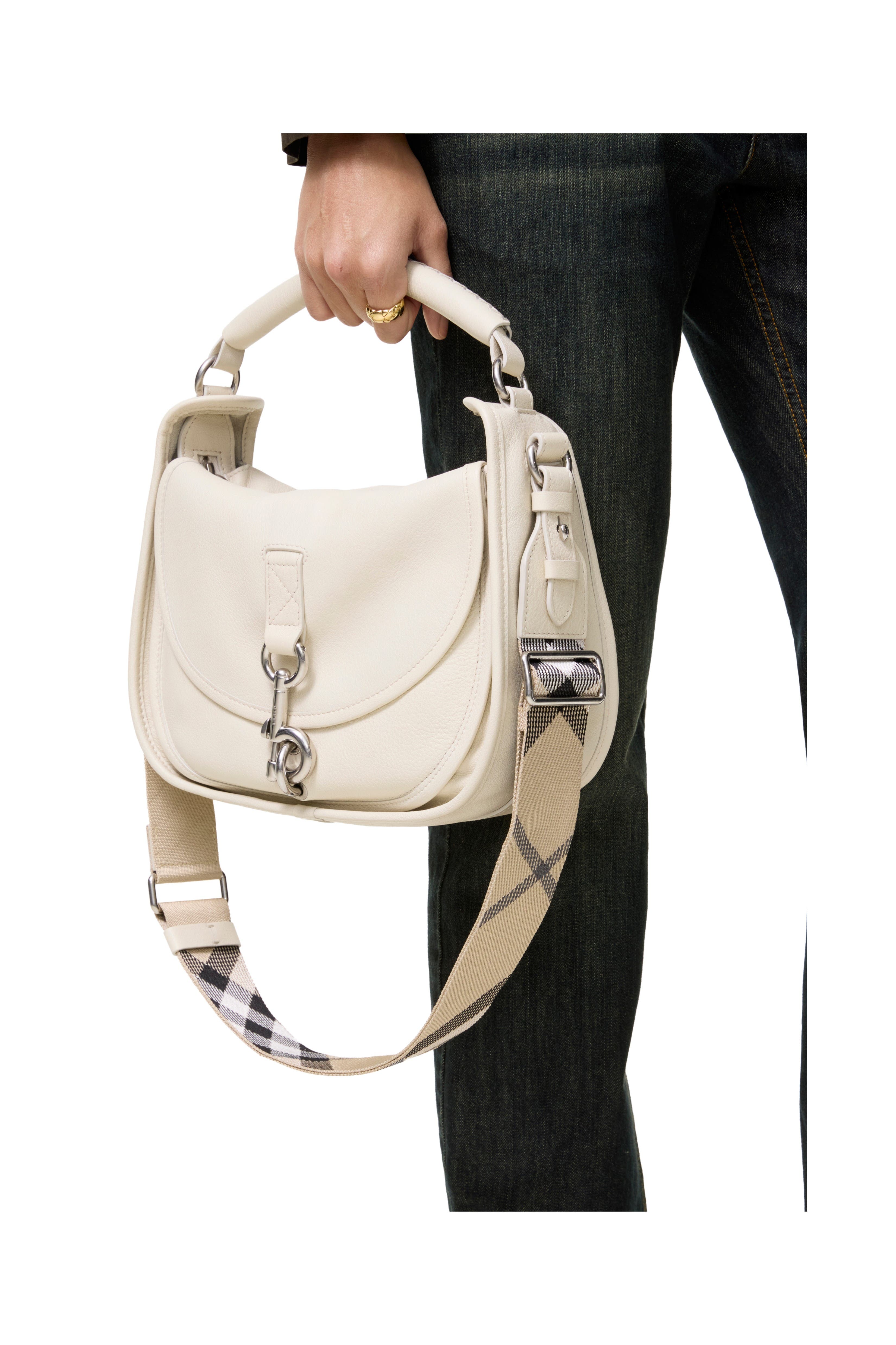 Small B Clip Messenger Bag, Alternate, color, Soap beige