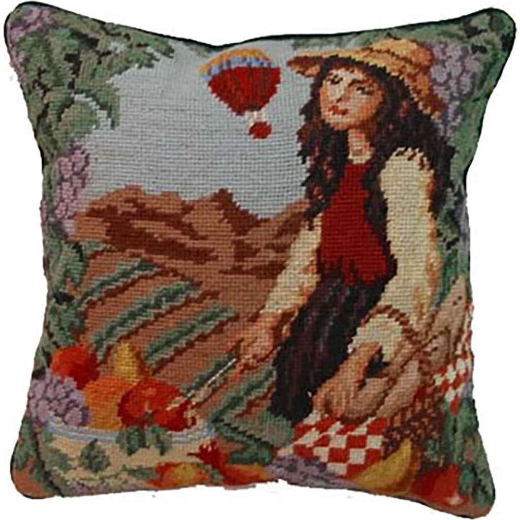 C & F Home C&f Home French Harvest Girl Needlepoint Wool Blend Accent Pillow In Multi