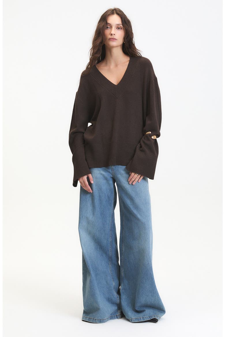 Ascclepias V-Neck Sweater, Alternate, color, CHOCOLATE BROWN