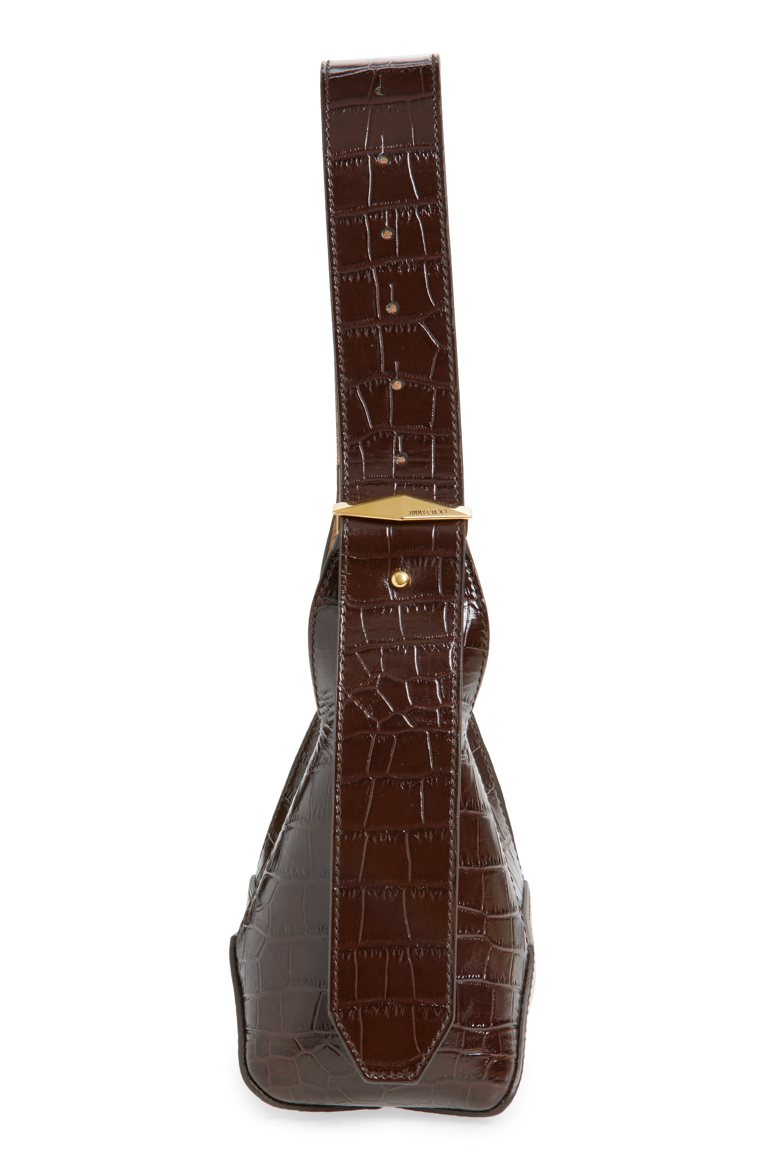 Jimmy Choo Small Diamond Croc Embossed Leather Hobo Bag, Alternate, color, Chocolate/ Gold