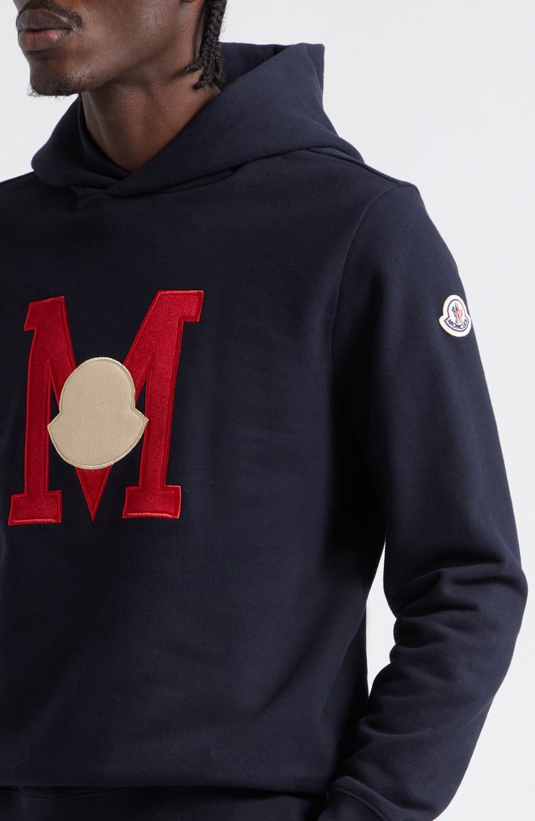 Moncler Monogram Embroidered Logo Patch Hoodie, Alternate, color, 